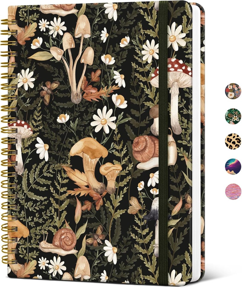 Taja Spiral Journal Notebook for Women, Pretty Hardcover Lined Notebook for Work & Note Taking, Aesthetic Cute Journal for Writing, 140 Pages, 6"x8", Mushroom - Image 1